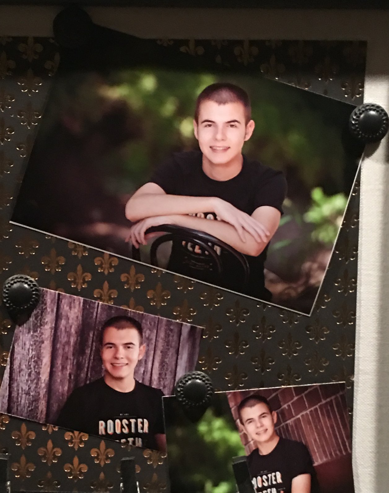 My senior pictures wearing a Rooster Teeth Shirt