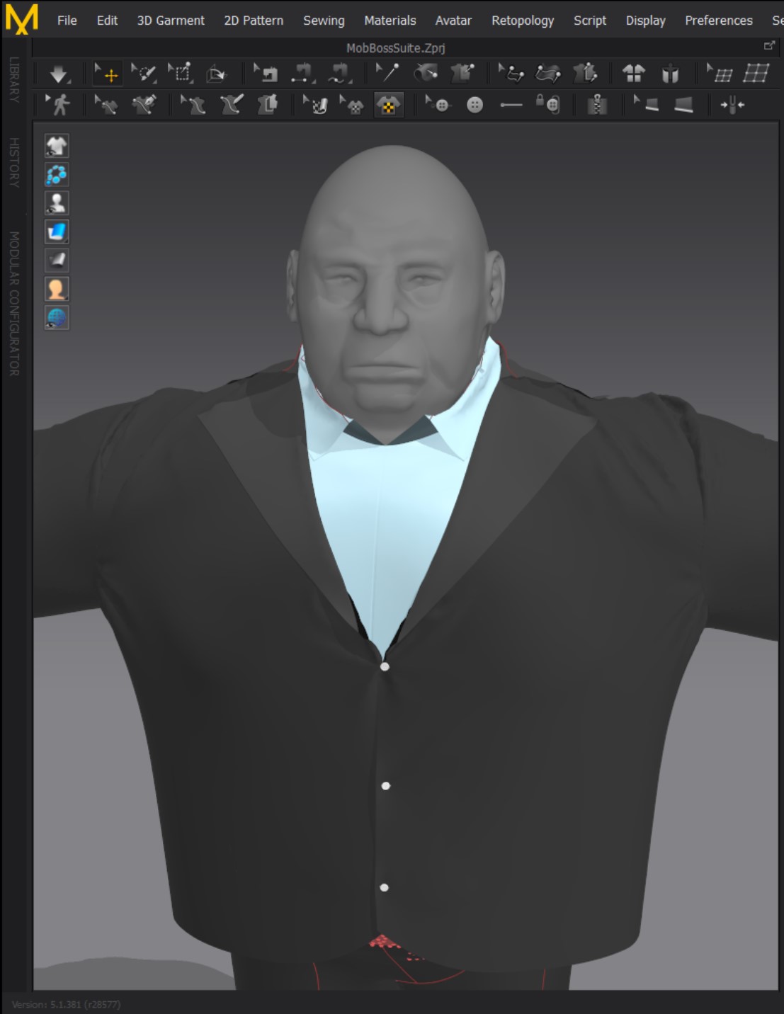 Cloth Sim on Cyberpunk Mob Boss 3D Model Two