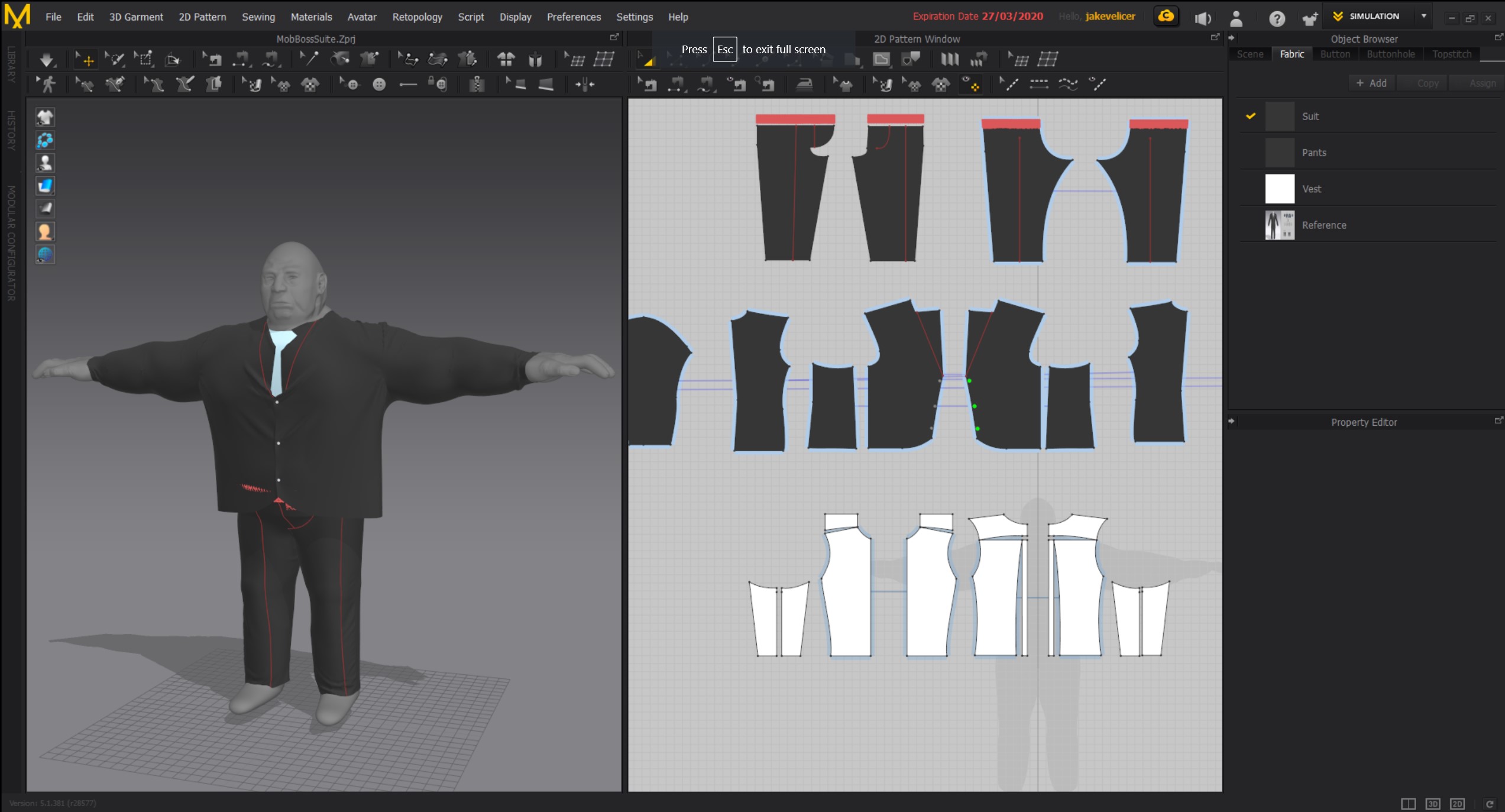 Cloth Sim on Cyberpunk Mob Boss 3D Model Three