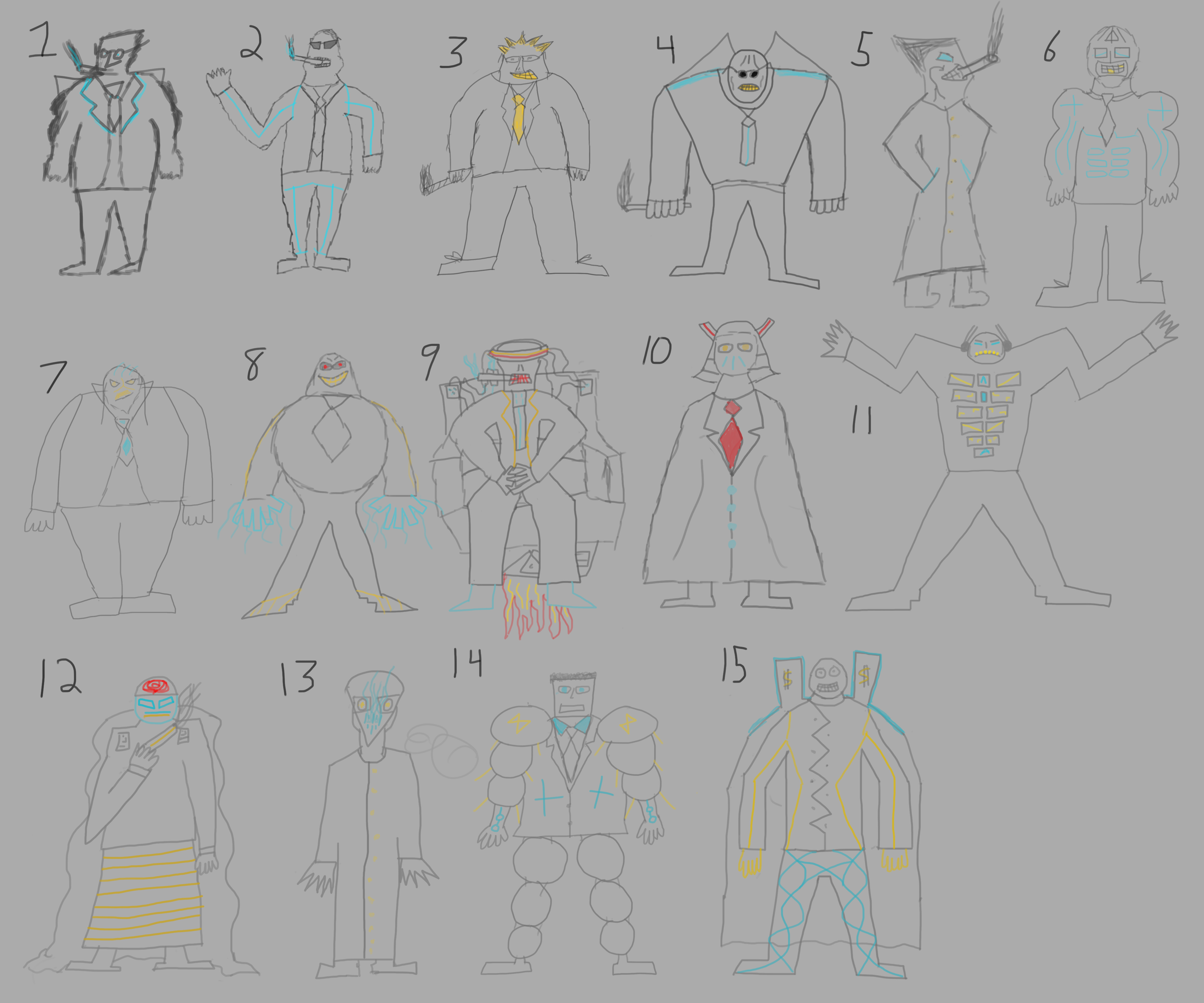 Cyberpunk Mob Boss 3D Model Concept Ideation Sketches