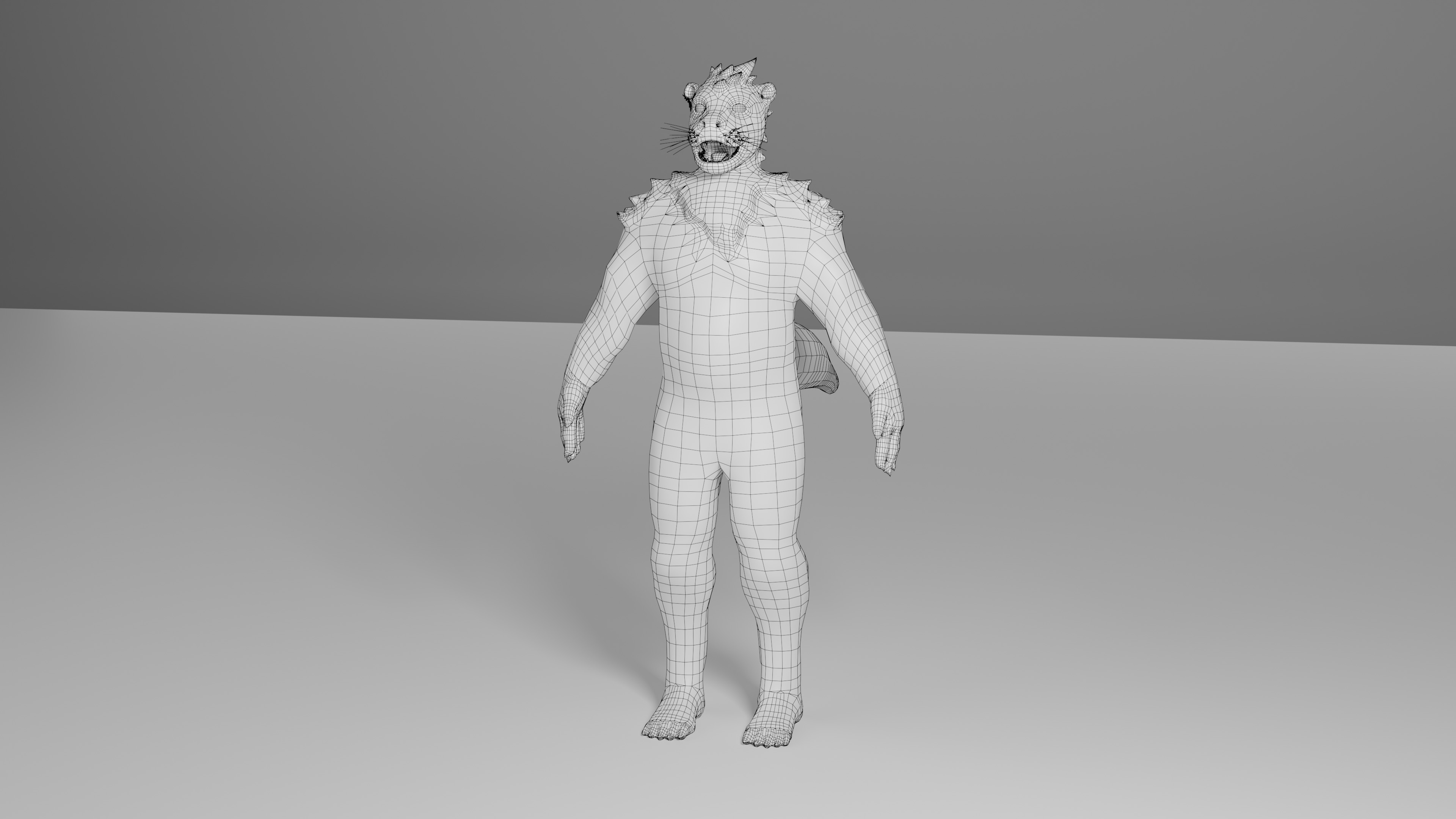 Lupa VTuber Model Retopology Wireframe Render